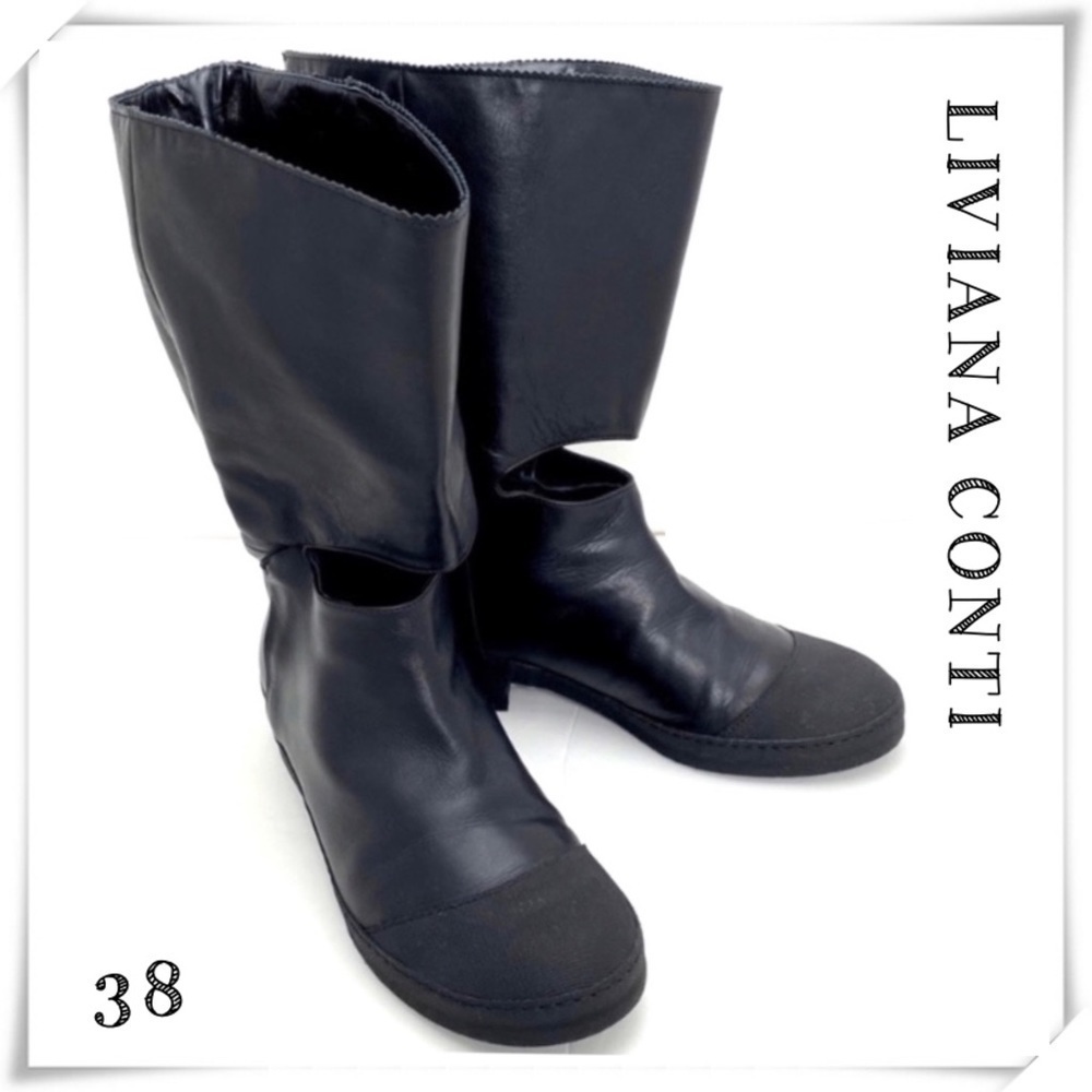 LIVIANA Conti Leather Cut-out Ankle Moto Midi Biker Boot in Black